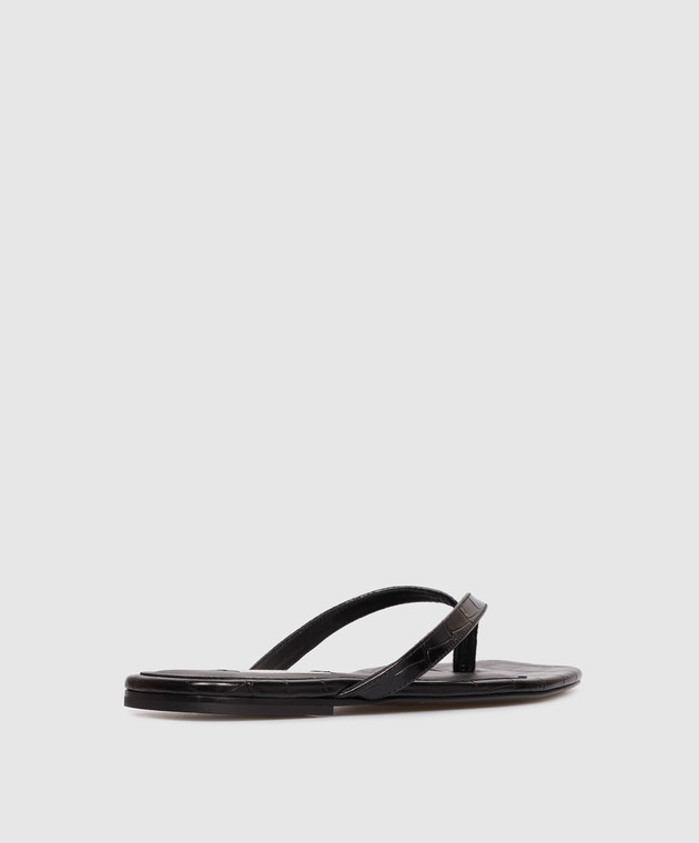 Toteme Черные кожаные шлепанцы с тиснением под кожу крокодила 243WAS4557LE0076 изображение 3