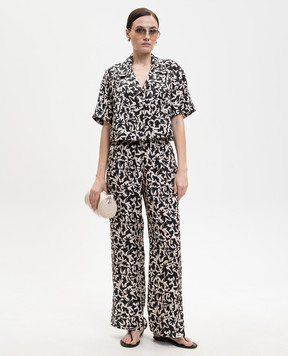 Asceno Чорна укорочена блуза Lincoln із шовку в принт T073F04C504