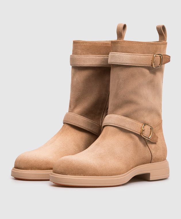Santoni Бежевые замшевые ботинки WTYW72447PKVNHSY изображение 2