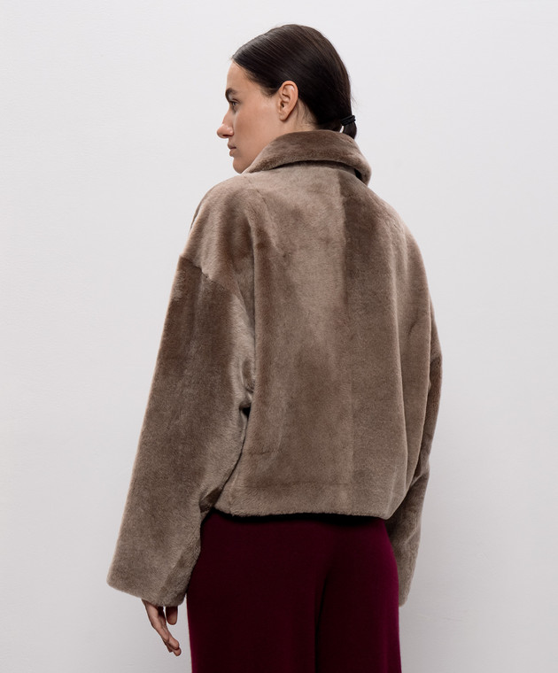 Babe Pay Pls Бежевая укороченная дубленка 2527MERINO изображение 4