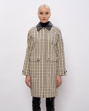 Yves Salomon Army Бежевая куртка в клетку с кожаным воротником 26EFM02797L10W