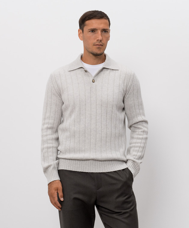 Brunello Cucinelli Серый свитер из кашемира с воротником-поло M22506005 изображение 3