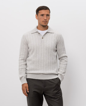 Brunello Cucinelli Сірий светр з кашеміру з коміром-поло M22506005