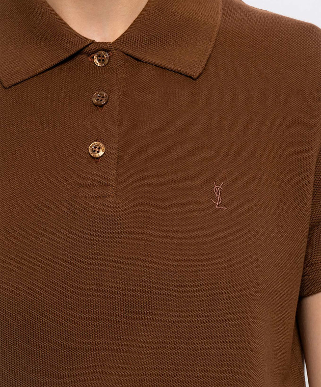 Saint Laurent Коричневое поло с вышивкой монограммы Cassandre A003I4Y38EK изображение 5