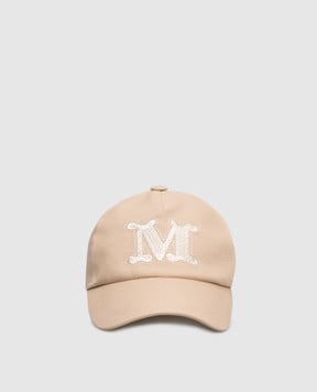 Max Mara Бежева кепка MXARIBALDO з вишивкою монограми логотипа MXARIBALDO