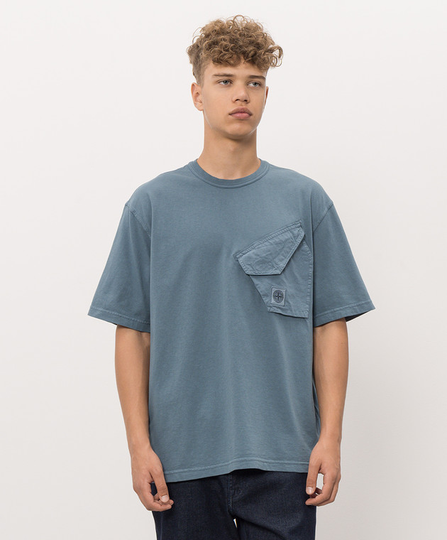 Stone Island Синяя футболка с карманом L2S152100008S0500 изображение 3