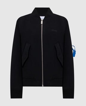 Off-White Чорний бомбер з кашеміру з логотипом 2EH031F25FAB001