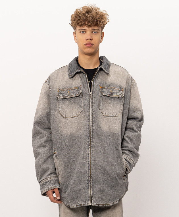 Off-White Серая джинсовая куртка в стиле рубашки 44MYD05WF26D001 изображение 3
