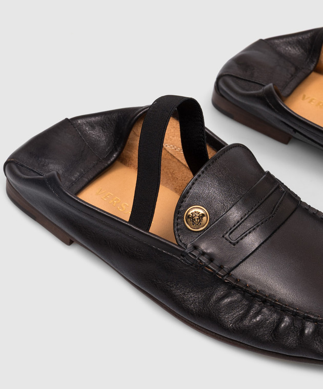 Versace Черные кожаные лоферы Guanto 10234311A17346 изображение 5