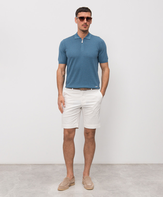 Enrico Mandelli Синее поло с шелком с геометрическим узором 3K034A5645 изображение 2