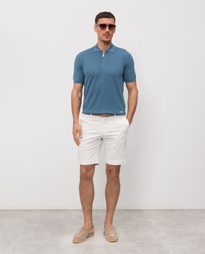 Enrico Mandelli Синє поло з шовком з геометричним візерунком 3K034A5645