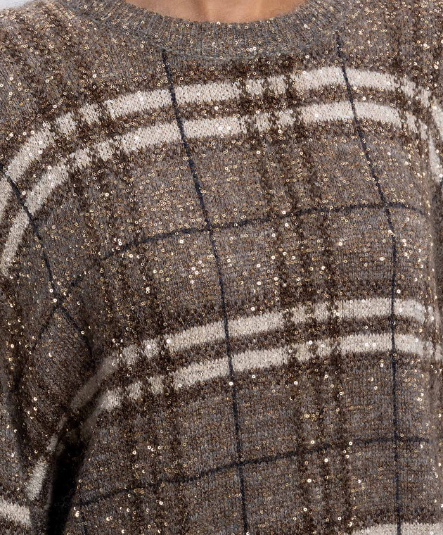 Brunello Cucinelli Коричневий джемпер з вовною в паєтки MPN570300P зображення 5