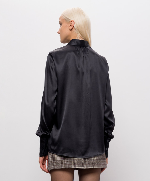 Ermanno Scervino Life Черная блуза из шелка с кружевом D494K606TBW изображение 4