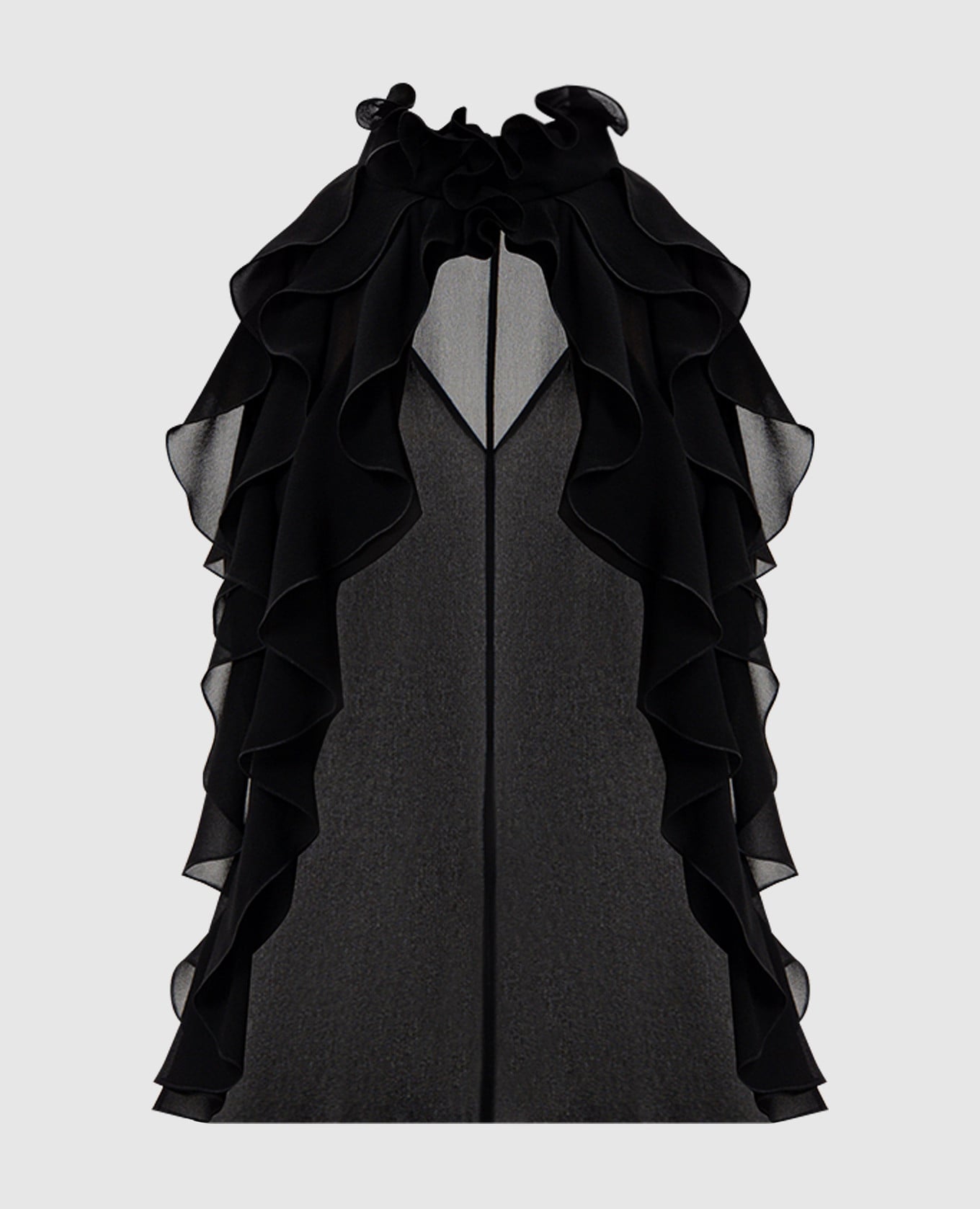 Черный топ из шелка с рюшами