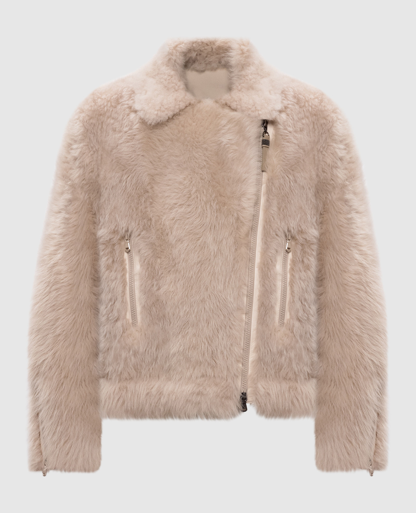 

Бежевая шуба из овчины, Бежевый, Шубы