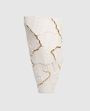 Fos Ceramiche Біла порцелянова ваза Meltemi з позолотою MELTEMIG