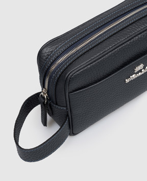 Enrico Mandelli Темно-синий кожаный несесер с фактурным логотипом 0BRAND7213