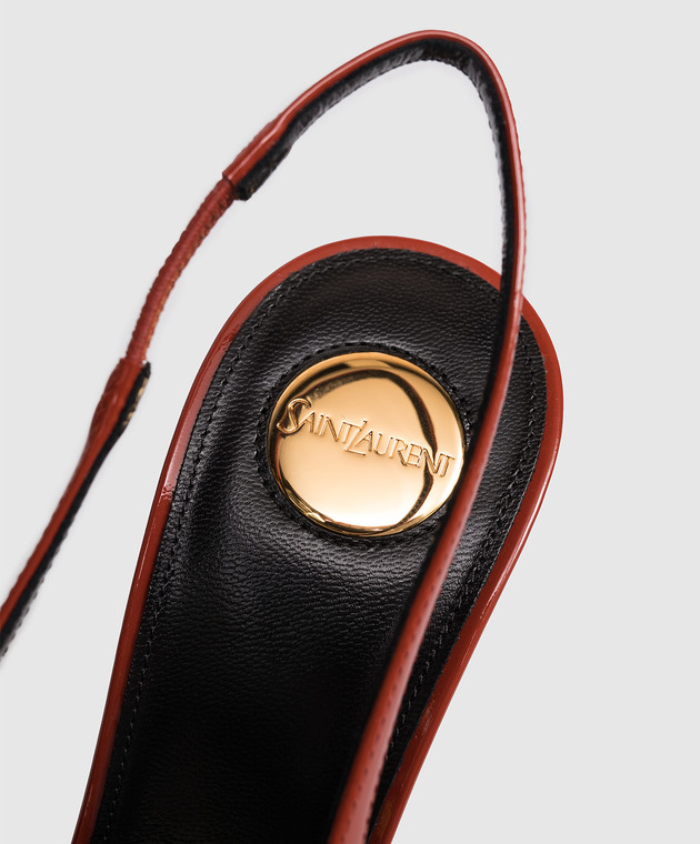 Saint Laurent Терракотовые кожаные лакированные слингбеки GUERMANTES 867184AAD60 изображение 5