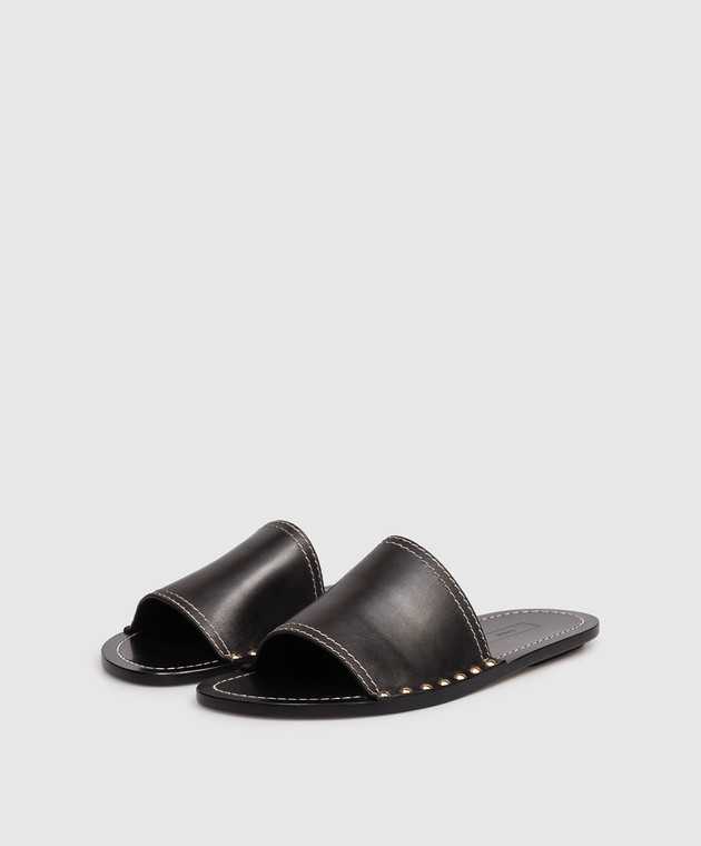 Toteme Черные кожаные шлепанцы 262WAS0328LE0212 изображение 2