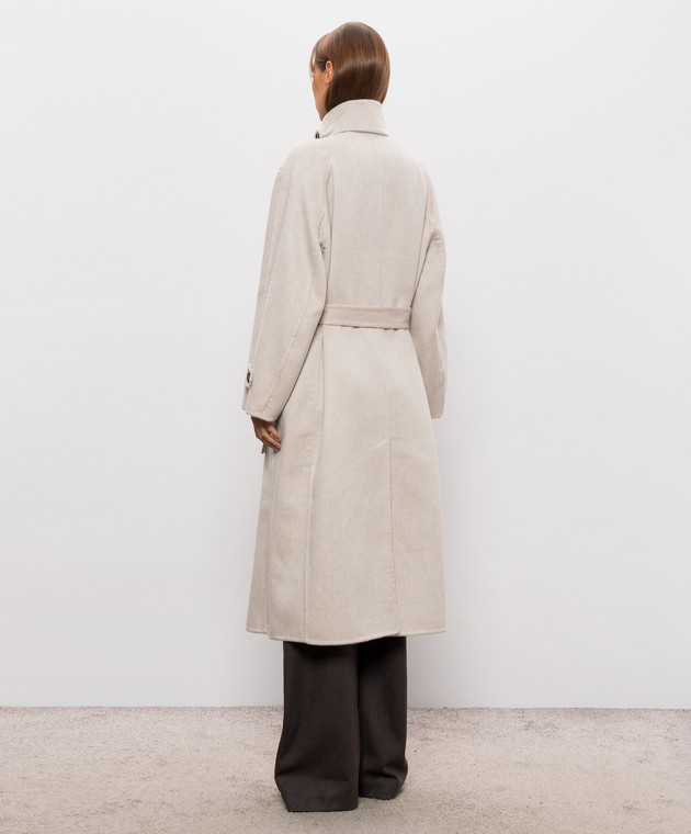 Brunello Cucinelli Бежеве двобортне пальто з кашеміру MD5039763 зображення 4