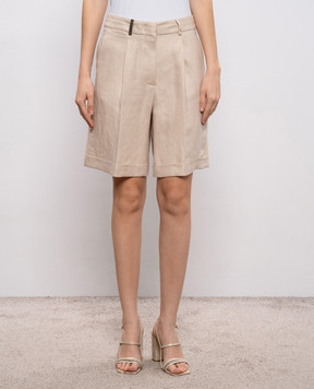 Peserico Бежеві шорти з льону з патчем та ланцюжком P0432102606