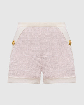 Balmain Розовые твидовые шорты в клетку GF1PA077KJ48
