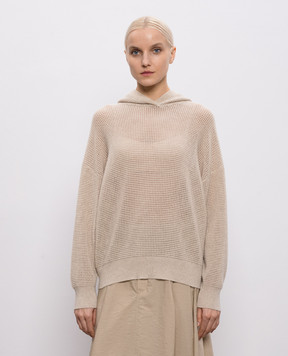 Brunello Cucinelli Бежевое ажурное худи из кашемира M12205109