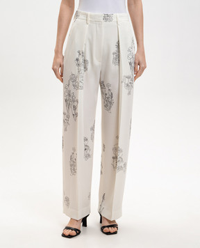 Victoria Beckham Белые брюки в цветочный принт 1126WTR002857M