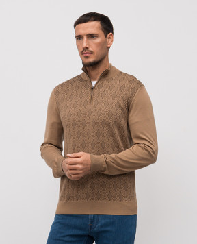 Stefano Ricci Коричневый джемпер с шерстью, шелком и кашемиром в узор KE08015L01E25371