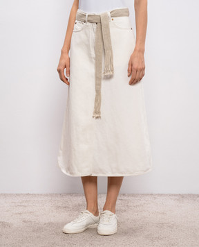 Agnona Джинсова спідниця міді кольору айворі з льоном TG1104YU2130