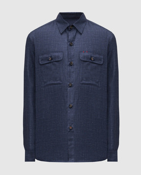 ISAIA Синяя рубашка из шерсти, кашемира, шелка и льна OSH00998840