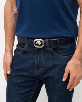 Stefano Ricci Синий ремень из кожи крокодила с эмблемой N381CSC556U