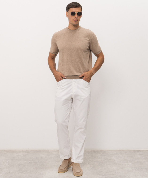 Bertolo Cashmere Бежевая футболка с окантовкой 902204002056 изображение 2