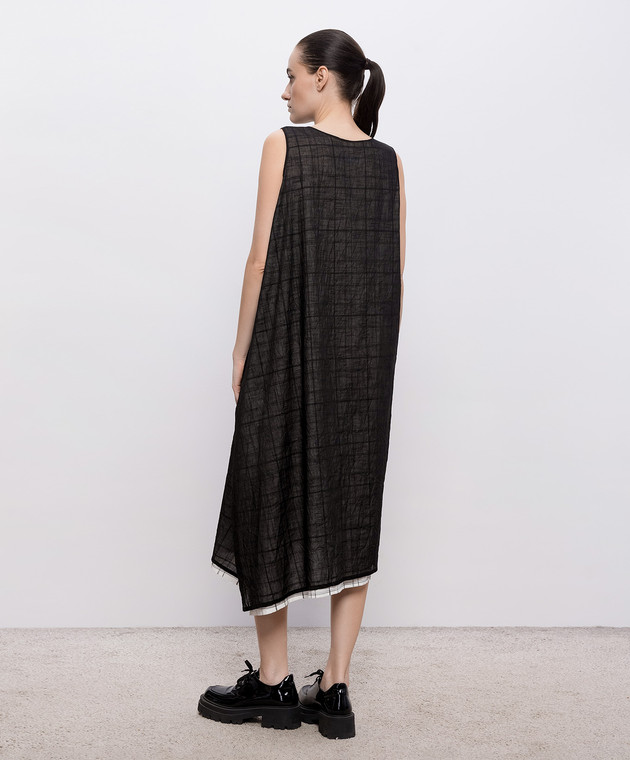 Y`S Yamamoto Чорна сукня з льоном подвійної конструкції YKD16800 зображення 4