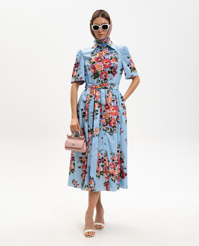 Dolce&Gabbana Блакитна сукня-сорочка міді в квітковий принт F6JFNTHS5UU