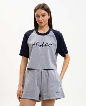 Off-White Сіра меланжева футболка з вишивкою логотипа 2AA13IS26JER001