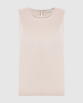 Peserico Бежева блуза із шовку з ланцюжком моніль A08893D02372