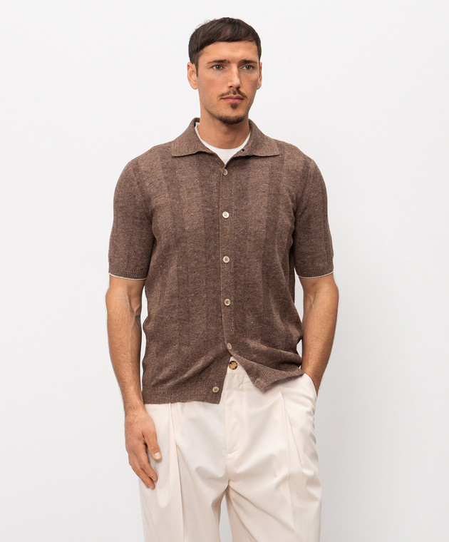 Brunello Cucinelli Коричнева сорочка з льоном M2L707805 зображення 3