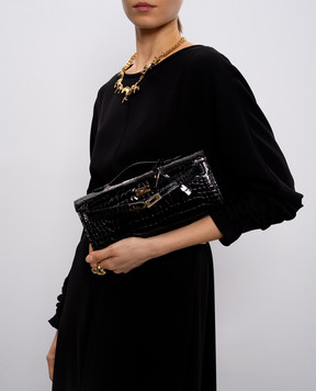 Babe Pay Pls Чорний глянцевий клатч зі шкіри крокодила 200327LSM