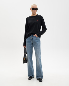 Ami Paris Черный лонгслив с контрастной вышивкой BFUTS235724