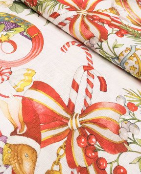 TESSITURA TOSCANA TELERIE Белая скатерть MARZAPE из льна в принт NT250123020067