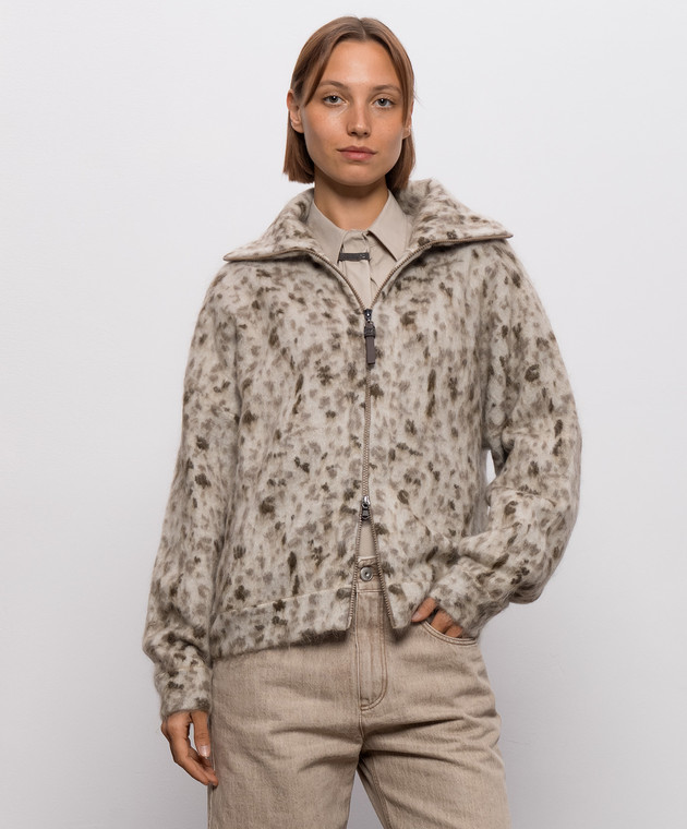 Brunello Cucinelli Бежевий кардиган з вовною в принт M2I242506P зображення 3