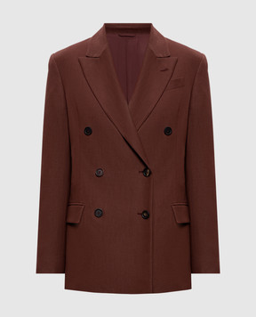 Brunello Cucinelli Коричневый двубортный жакет с льном MH1267094