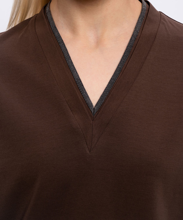 Brunello Cucinelli Коричневая футболка с цепочкой мониль MPT18BD222 изображение 5