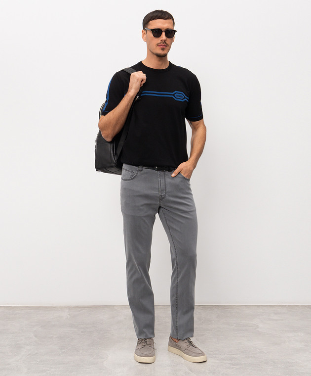 Stefano Ricci Черная футболка с шелком K818119G10F26285 изображение 2