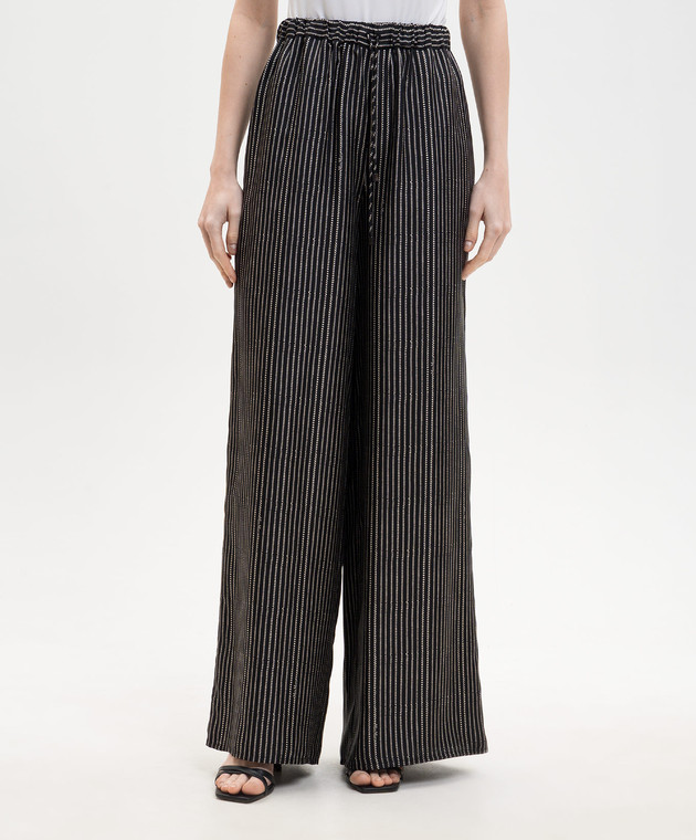 Max Mara Чорні палаццо CLARINO із шовку в смужку MXMCLARINO зображення 3