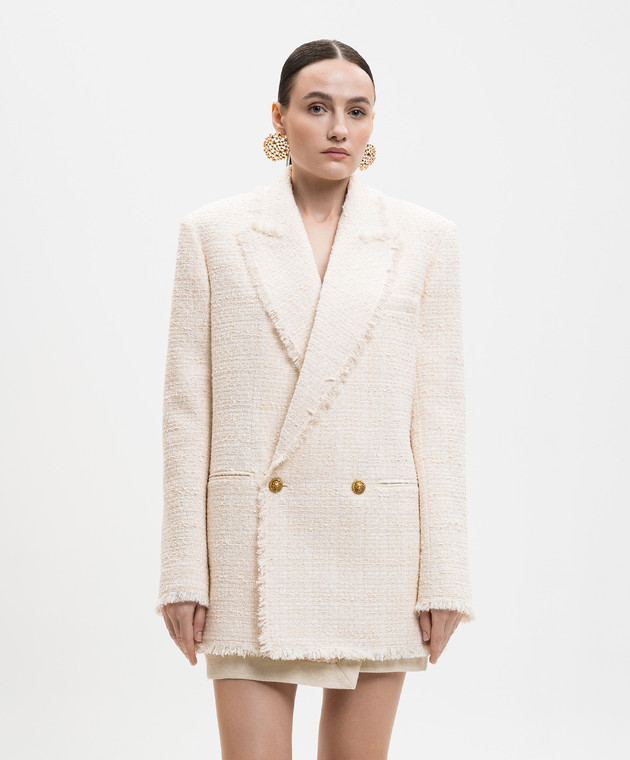 Balmain Твидовый двубортный жакет цвета айвори с шерстью GF0SI661XL96 изображение 3