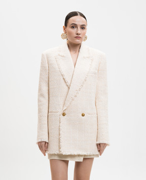 Balmain Твідовий двобортний жакет кольору айворі  з вовною GF0SI661XL96