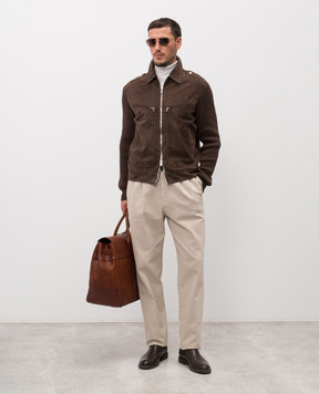Brunello Cucinelli Коричневая комбинированная куртка MPCLF2077