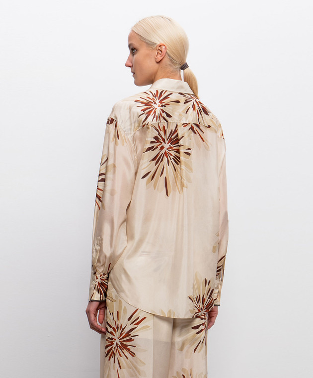 Brunello Cucinelli Бежевая блуза из шелка в брендовый принт MQ967RH206 изображение 4